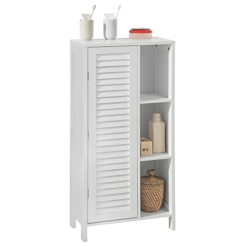 SoBuy BZR39-W Badkommode Hochschrank Badschrank mit Lamellentür Kommode fürs Bad Badezimmerschrank Aufbewahrungsschrank Badmöbel weiß BHT ca: 48x96x24cm von SoBuy