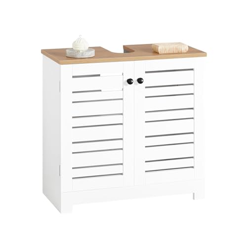 SoBuy Waschbeckenunterschrank 60 cm breit Badezimmer Unterschrank mit höhenverstellbarer Ablage Badmöbel Set für kleines Bad 60x59x30cm BZR40-W von SoBuy