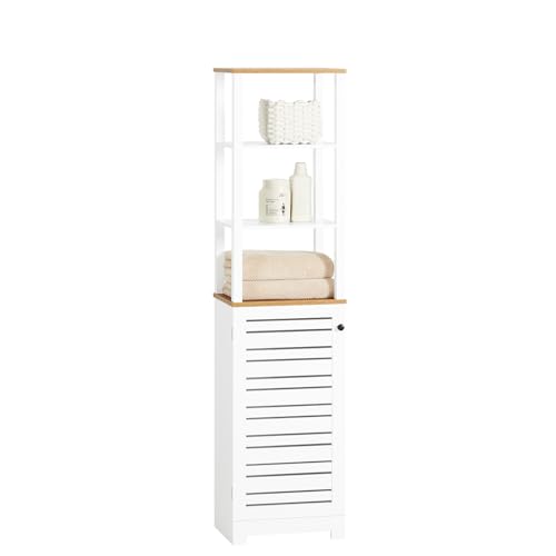 SoBuy BZR43-W Badezimmer Hochschrank Badschrank Badregal Badezimmerschrank mit 3 offenen Fächern und Lamellentür Badmöbel Weiß-Natur BHT ca: 40x160x30cm SoBuy BZR43-W Badezimmer Hochschrank Badschrank Badregal Badezimmerschrank mit 3 offenen Fächern und Lamellentür Badmöbel Weiß-Natur BHT ca: 40x160x30cm von SoBuy