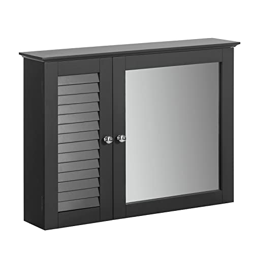 SoBuy BZR55-DG Spiegelschrank mit Lamellentür Hängeschrank mit Spiegeltür Wandschrank Badschrank Spiegel Wandspiegel Badspiegel Badmöbel dunkelgrau BHT ca: 65x49x15cm von SoBuy