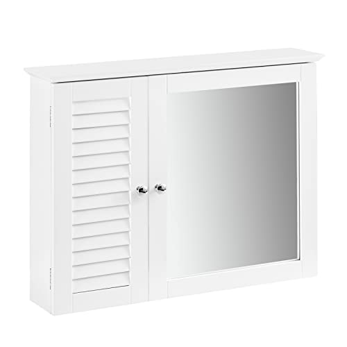 SoBuy BZR55-W Spiegelschrank mit Lamellentür Hängeschrank mit Spiegeltür Wandschrank Badschrank Badmöbel Spiegel Wandspiegel Badspiegel weiß BHT ca: 65x49x15cm von SoBuy