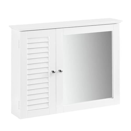 SoBuy Hängeschrank für Badezimmer mit Spiegel Badezimmerschrank Hängend Spiegelschrank Badschrank Weiß, 65 x 15 x 49 cm, Verstellbare Regale, 2-in-1 Design, Perfekt für Kleine Bäder BZR55-W von SoBuy