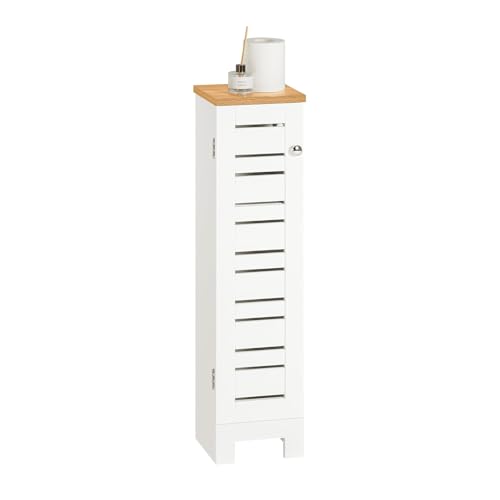SoBuy Badezimmerschrank Schmal – Badregal aus Holz – Freistehend Toilettenrollenhalter für kleine Bäder und Nischen, Feuchtigkeitsbeständig Badmöbel,Weiß-Natur, 20x75x18cm, BZR85-W von SoBuy