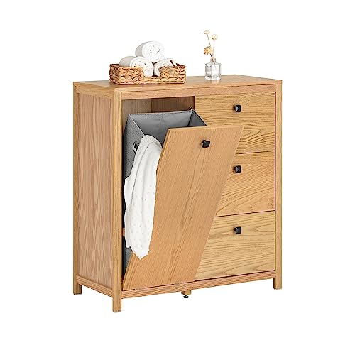 SoBuy BZR97-N Wäscheschrank mit ausklappbarem Wäschesäcken Wäschesack Wäschetruhe Wäschekorb Badezimmerschrank Badschrank Badmöbel Badkommode Natur BHT ca. 80x90x35cm von SoBuy