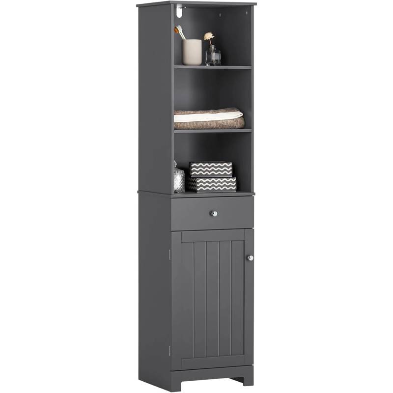 SoBuy Badezimmerschrank Hochschrank mit 3 offenen Fächern 40x161x35cm Grau BZR17-DG von SoBuy