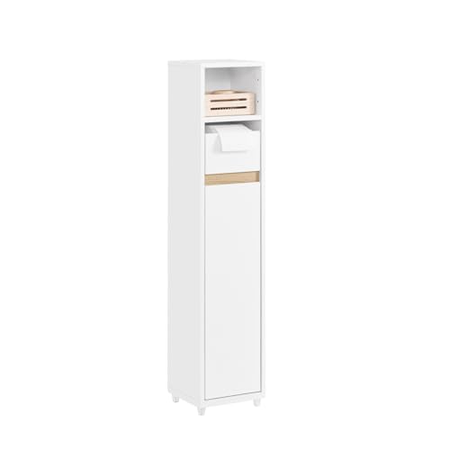 SoBuy Badezimmerschrank für Enge Räume - Badmöbel mit verstellbarem Regal und Schublade, schmales Badregal -platzsparendes Toilettenschrank in Holz, Weiß, 20 x 96 x 20 cm, BZR151-W von SoBuy