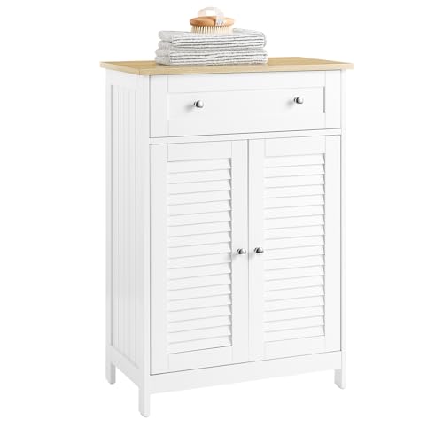 SoBuy Badezimmerschrank Kommode – Vielseitiges Badmöbel mit Schublade, feuchtigkeitsbeständig – Platzsparender Schrank für Bad, Flur, Küche aus Holz, Weißnatur, 60x87x35cm, FRG238-WN von SoBuy