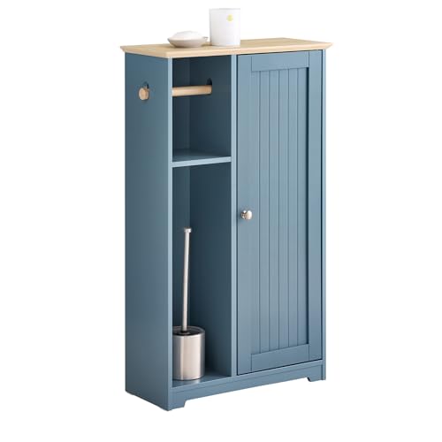 SoBuy Badkommode mit Toilettenrollenhalter Kommode Badschrank Badmöbel Nischenregal 21cm Sideboard Flurschrank Blau BHT ca: 50x86x21cm BZR189-HG von SoBuy