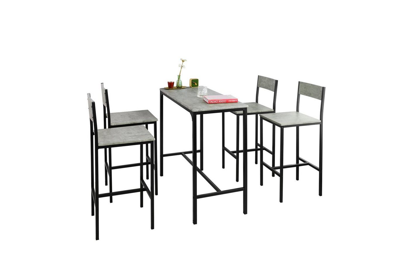 SoBuy Bartisch OGT14, Bartisch Set 5-teilig Sitzgruppe Esstisch Bistrotisch mit 4 Hockern von SoBuy