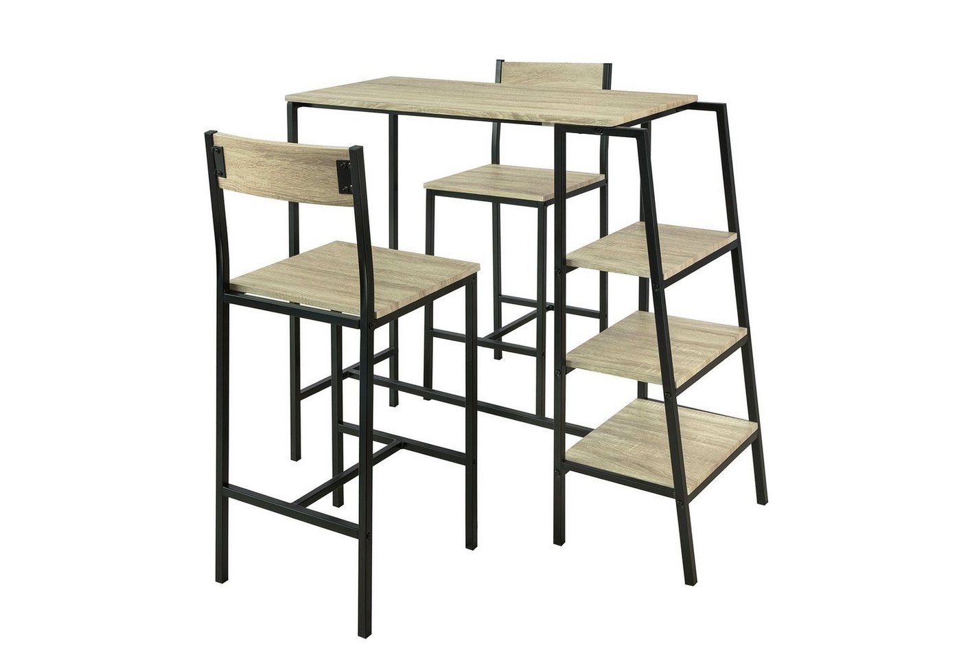 SoBuy Bartisch OGT16, 3-teilig Sitzgruppe Stehtisch mit 3 Ablagen Küchentisch mit 2 Stühle von SoBuy