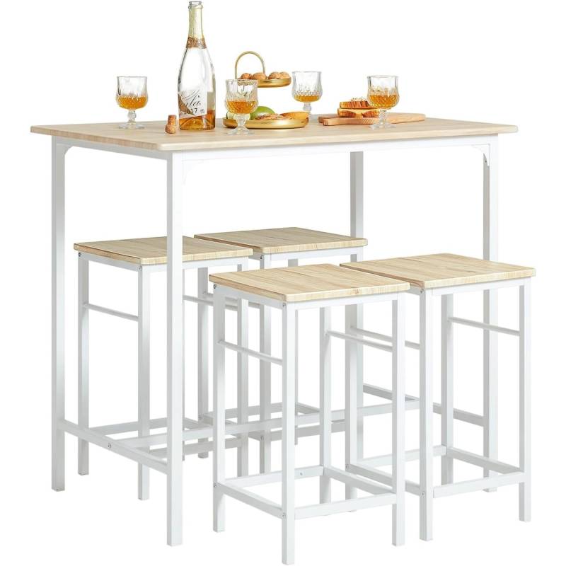 SoBuy Essgruppe Esstisch Set 5-teilig Bartisch mit 4 Hockern Weiß-Natur OGT11-WN SoBuy Essgruppe Esstisch Set 5-teilig Bartisch mit 4 Hockern Weiß-Natur OGT11-WN von SoBuy