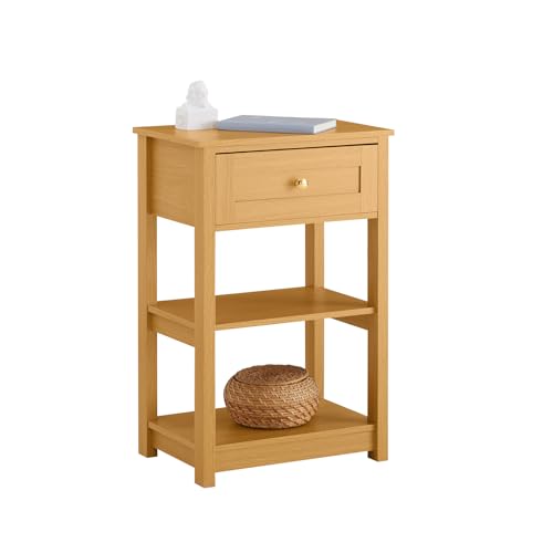 SoBuy Beistelltisch Nachttisch Couchtisch in hellgrau mit Einer Schublade und 2 Ablagen Natur BHT ca. 45x68x30cm FBT46-N von SoBuy