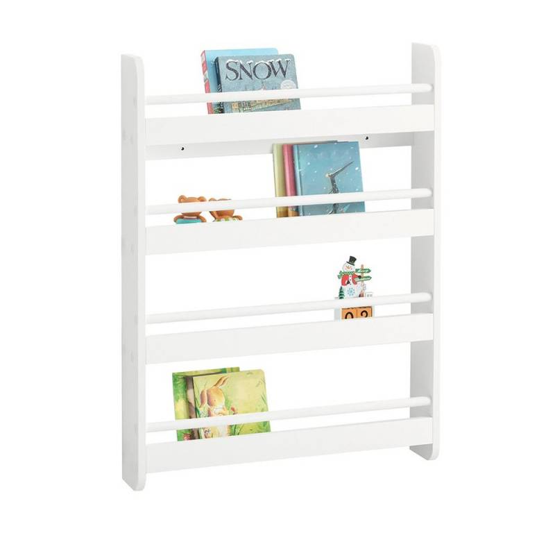 SoBuy Bücherregal KMB08, Spielzeugtruhe Spielzeugregal für Kinderzimmer, Spielzimmer, Kinderregal mit 4 Ablagen für Bücher und Deko Bücherregal Wandregal von SoBuy