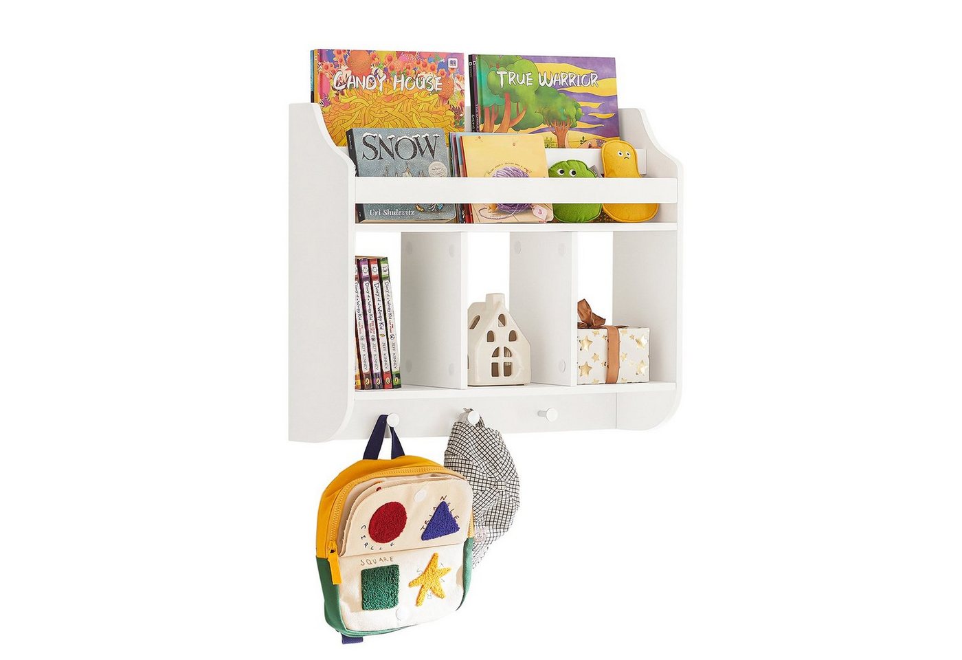 SoBuy Bücherregal KMB46, Kinderregal Wandregal Hängeregal Wandgarderobe mit 3 Haken von SoBuy