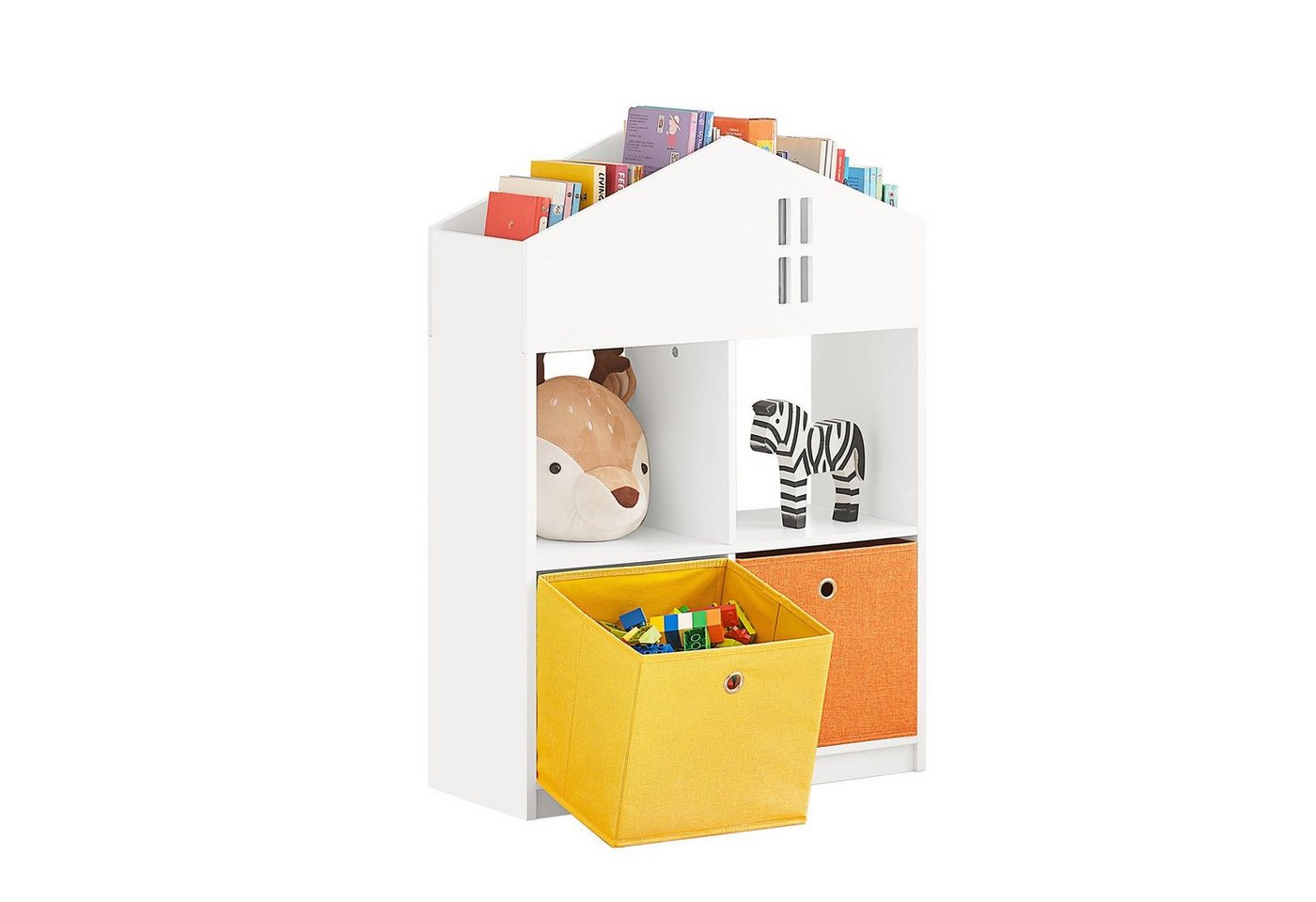 SoBuy Bücherregal KMB49, mit Haus-Design Kinderregal mit 2 Stoffboxen Spielzeugregal von SoBuy