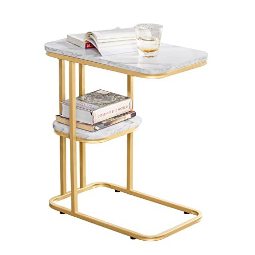 SoBuy FBT110-G Beistelltisch mit 2 Ablagen Sofatisch Kaffeetisch Laptoptisch Betttisch Pflegetisch mit goldenem Metallgestell BHT ca.: 50x58x30cm von SoBuy