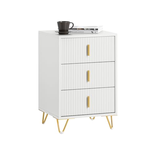 SoBuy 2er Set Nachttisch, Nachtschrank mit 3 Schubladen, Moderner Beistelltisch für Schlafzimmer, Weiß B40 x T40 x H63 cm FBT115-L-Wx2 von SoBuy