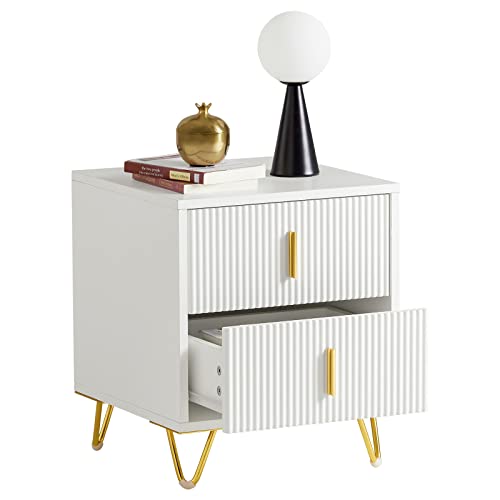 SoBuy FBT115-Wx2 Nachttisch 2er Set mit 2 Schubladen für Boxspringbett Sofatisch Beistelltisch 2 stücke Telefontisch Nachtschrank Nachtkommode weiß BHT ca.: 40x47x40cm von SoBuy