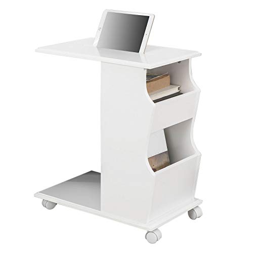 SoBuy FBT67-W Beistelltisch mit Schlitz für iPad und 2 offenen Fächern, Rolltisch Sofatisch Couchtisch rollbar weiß BHT ca.: 53x63x31cm von SoBuy