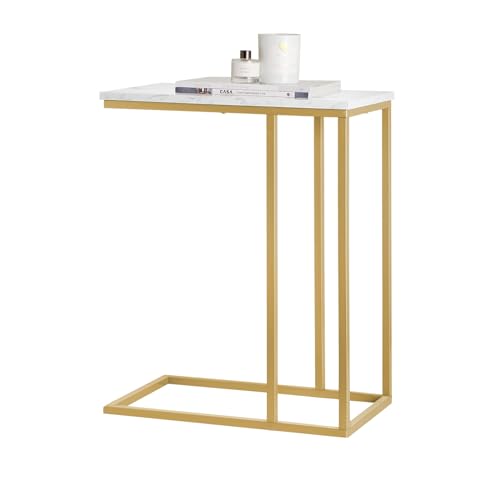 SoBuy FBT87-G Beistelltisch Sofatisch Kaffeetisch Laptoptisch Betttisch Pflegetisch mit goldenem Metallgestell BHT ca. 48x62x30cm von SoBuy