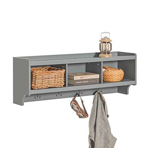 SoBuy FHK28-HG Wandgarderobe Flurgarderobe Kleiderhaken Hängeregal mit 3 Fächern und 4 Haken Garderobe Hellgrau BHT ca.: 100x35x25cm von SoBuy