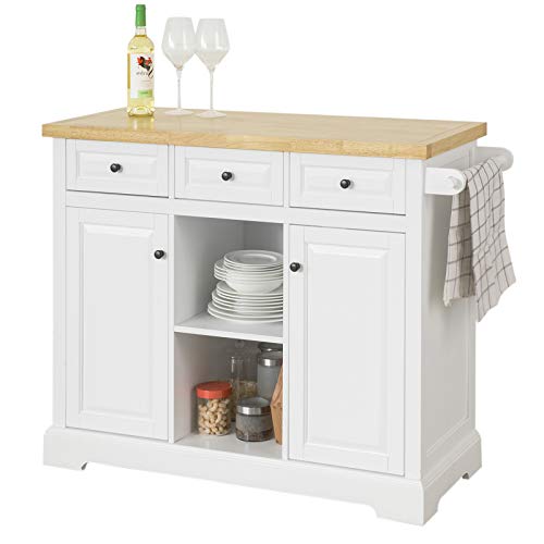 SoBuy FKW101-WN Kücheninsel mit Arbeitsplatte und 4 versteckten Rollen Küchenwagen Küchenschrank Sideboard auf Rollen Küchentrolley weiß BHT ca.: 115x90,7x46cm von SoBuy