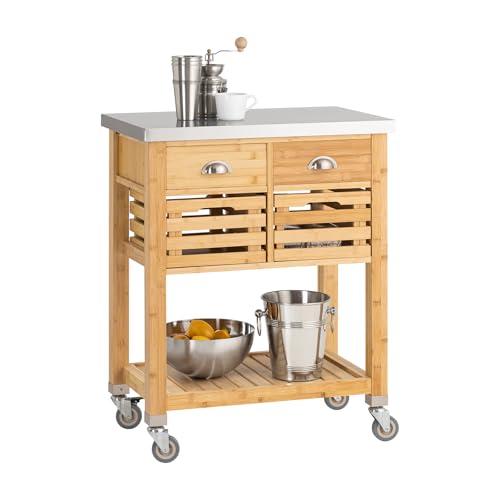 SoBuy Servierwagen mit Rollen Küchenwagen mit Arbeitsplatte und 2 Körben Küchenregal Kücheninsel Freistehend Rollwagen Teewagen Küche mit Beistelltisch Holz für Küche, Wohnzimmer, Outdoor FKW40-N von SoBuy