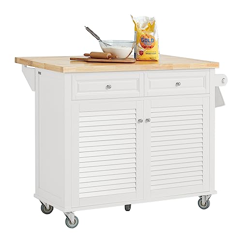 SoBuy FKW84-II-WN Kücheninsel mit 5 Rollen Küchenwagen mit erweiterbarer Arbeitsplatte Küchenschrank Servierwagen Sideboard auf Rollen weiß BHT ca. 115x94x46-71cm von SoBuy