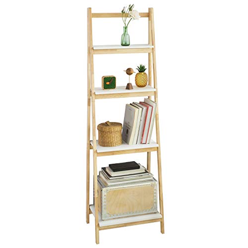 SoBuy FRG162-N Leiterregal klappbar Standregal Bücherregal mit 4 Böden Kautschukholz und MDF BHT: 42x140x34cm von SoBuy