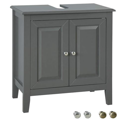 SoBuy Waschbeckenunterschrank – Badezimmer Unterschrank – Badschrank mit 2 Türen, großer Stauraum & Siphonaussparung – Waschtischunterschrank für WC, Badmöbel aus MDF, Dunkelgrau 60x62x30cm FRG202-DG von SoBuy