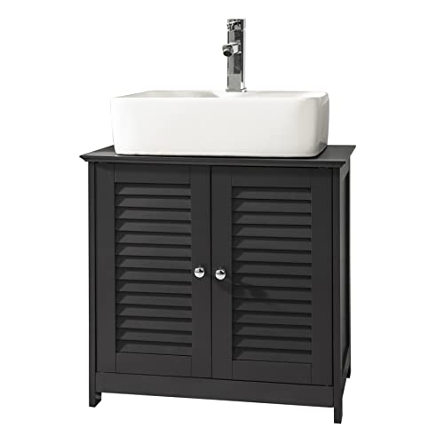 SoBuy Waschbeckenunterschrank, Badschrank mit verstellbaren Regalböden, Badmöbel aus MDF, Unterschrank für Badezimmer, Anti-Schimmel Lamellentür, Dunkelgrau, 60x58x35cm, FRG237-DG von SoBuy