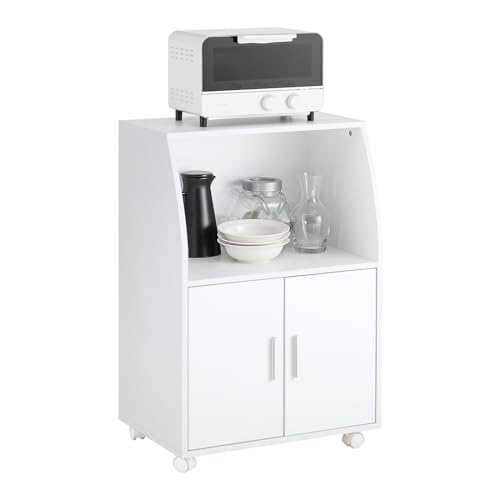 SoBuy FRG241-W Küchenschrank Küchenwagen Rollschrank Getränkewagen Mikrowellenschrank mit 2 Ablagen und 2 Türen weiß BHT ca: 55x84x38cm von SoBuy