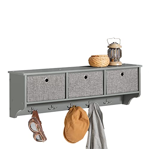 SoBuy FRG282-HG Wandgarderobe Flurgarderobe Kleiderhaken Hängeregal mit 3 Körben und 5 Haken Garderobe Hellgrau BHT ca.: 100x31x20cm von SoBuy