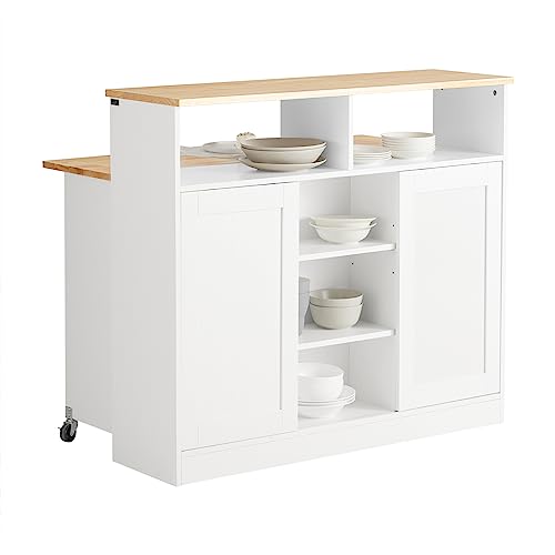 SoBuy FSB36-WN Sideboard mit Schiebetüren Kücheninsel mit erweiterbarer Arbeitsfläche Küchenschrank Highborad Kommode Schrank Weiß BHT ca. 110x97x66cm von SoBuy