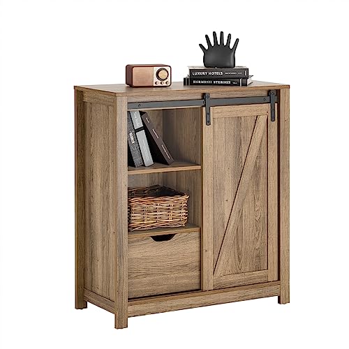 SoBuy FSB59-BR Sideboard mit Schiebetür Kommode Schuhschrank schmal Schrank Küchenschrank Flurschrank Beistellschrank Aufbewahrungsschrank BHT ca. 80x91x35cm von SoBuy