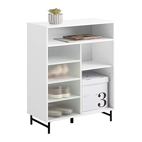 SoBuy FSB61-W Sideboard mit Schiebetür aus Glas Kommode Schrank Beistellschrank Aufbewahrungsschrank Weiß BHT ca.: 70x90x34cm von SoBuy
