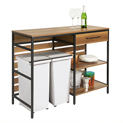 SoBuy Küchenwagen mit Arbeitsplatte, Kücheninsel freistehend, Servierwagen mit Rollen und Schublade, Küchenschrank mit offenen Ablagen, Vintage, BHT ca. 120x90x45cm, FSB71-PF von SoBuy