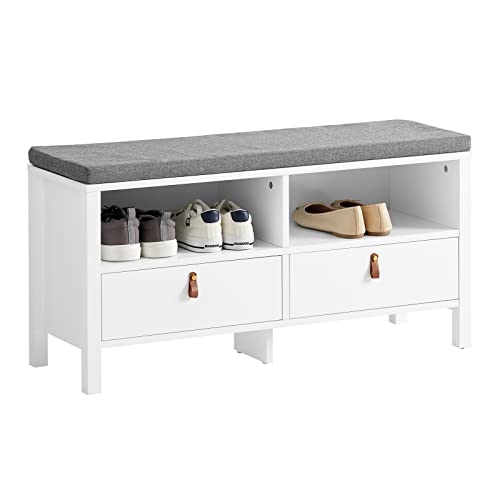 SoBuy FSR106-W Sitzbank mit Stauraum Sitzkommode Schuhbank mit 2 Schubladen Bettbank mit Sitzfläche Garderobenbank Belastbarkeit 150 kg Weiß BHT ca.: 90x46x30cm von SoBuy