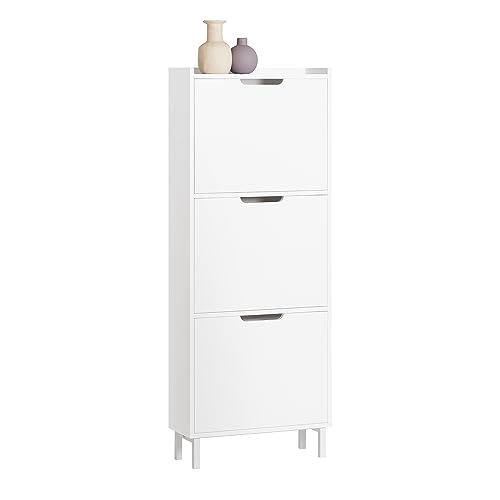 SoBuy Schuhschrank schmal mit 3 Klappen Platzsparender Schuhkipper Hoch Kommode Schuhregal geschlossen Flurschrank für Diele, Flur 50x129x19cm Weiß FSR151-H-W SoBuy Schuhschrank schmal mit 3 Klappen Platzsparender Schuhkipper Hoch Kommode Schuhregal geschlossen Flurschrank für Diele, Flur 50x129x19cm Weiß FSR151-H-W von SoBuy