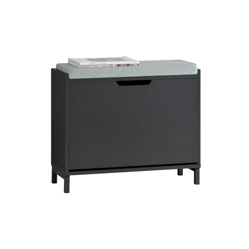 SoBuy Schuhschrank Schuhbank mit Sitzfläche, Schuhregal mit Stauraum, Klappe, Sitzkissen, bis 113 kg belastbar, für Flur, Wohnzimmer, Schwarz BHT ca. 60x52x24cm FSR151-K-SCH von SoBuy