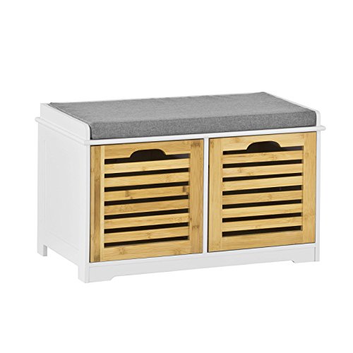 SoBuy FSR23-K-WN Moderne Schuhtruhe Sitzkommode mit 2 Körben Sitzbank Schuhschrank mit Sitzkissen Spieltruhe von SoBuy