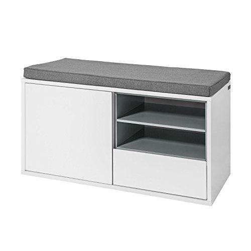 SoBuy FSR37-W Sitzbank mit Sitzkissen Bettbank Schuhschrank Garderobenbank weiß BHT ca: 80x46x35cm von SoBuy