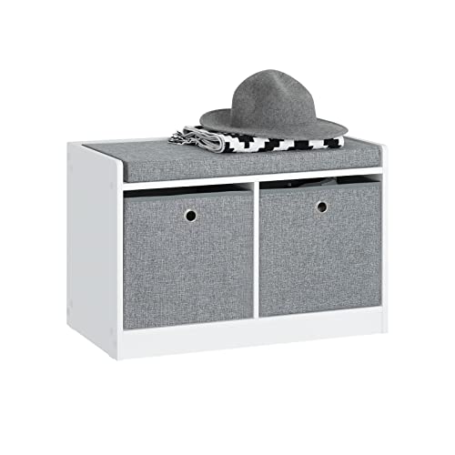 SoBuy FSR65-K-DG Sitzkommode Sitzbank mit Stauraum Schuhbank mit Sitzfläche Schuhtruhe mit 2 grauen Körben Weiß BHT ca.: 68x45x32cm von SoBuy