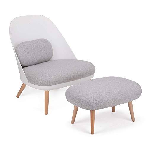 SoBuy FST63-HG Einzelsessel mit Hocker und Rückenkissen Relaxsessel Loungesessel Fernsehsessel Lesesessel mit Massivholzfüßen hellgrau von SoBuy