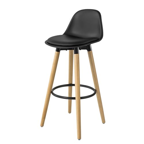 SoBuy FST70-SCH Barhocker mit Fußstütze Barstuhl Tresenhocker Barstuhl mit Rücklehne schwarz Beine aus Buche Sitzhöhe: 70cm von SoBuy