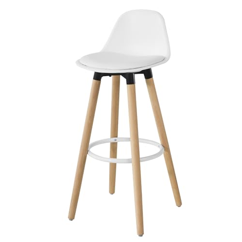 SoBuy FST70-W Barhocker mit Fußstütze Barstuhl Tresenhocker Barstuhl mit Rücklehne weiß Beine aus Buche Sitzhöhe: 71cm von SoBuy