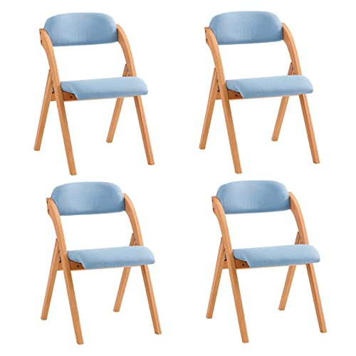 SoBuy Klappstuhl Holz gepolstert 4er Set - Ergonomischer Küchenstuhl & Esszimmerstuhl, Faltbar & Platzsparend, Fertig Montiert, Für Küche, Balkon, Büro, Blau 47,5 x 77 x 59 cm FST92-BLx4 von SoBuy