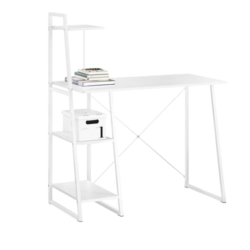 SoBuy FWT29-W Schreibtisch(102x50x75/117cm) Computertisch Arbeitstisch mit 3 Ablageflächen weiß (Ohne Stuhl) von SoBuy