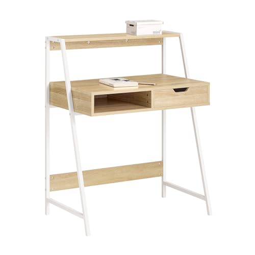 SoBuy FWT63-N Schreibtisch mit Ablage und Fach Computertisch Arbeitstisch Bürotisch Tisch mit Schublade Natur BHT ca.: 81x100x50cm von SoBuy