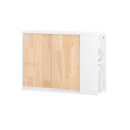 SoBuy Hängeschrank fürs Bad Wandschrank Badezimmerschrank hängend seitlich mit Zwei Fächern Badschrank Wandmontage Weiß-Natur BHT ca. 68x48x20cm BZR144-WN von SoBuy